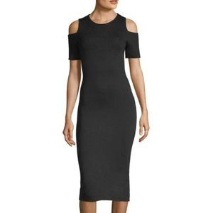 Michael Michael Kors NWOT Black Body Con Knit Cold Shoulder Midi Dress sz M
